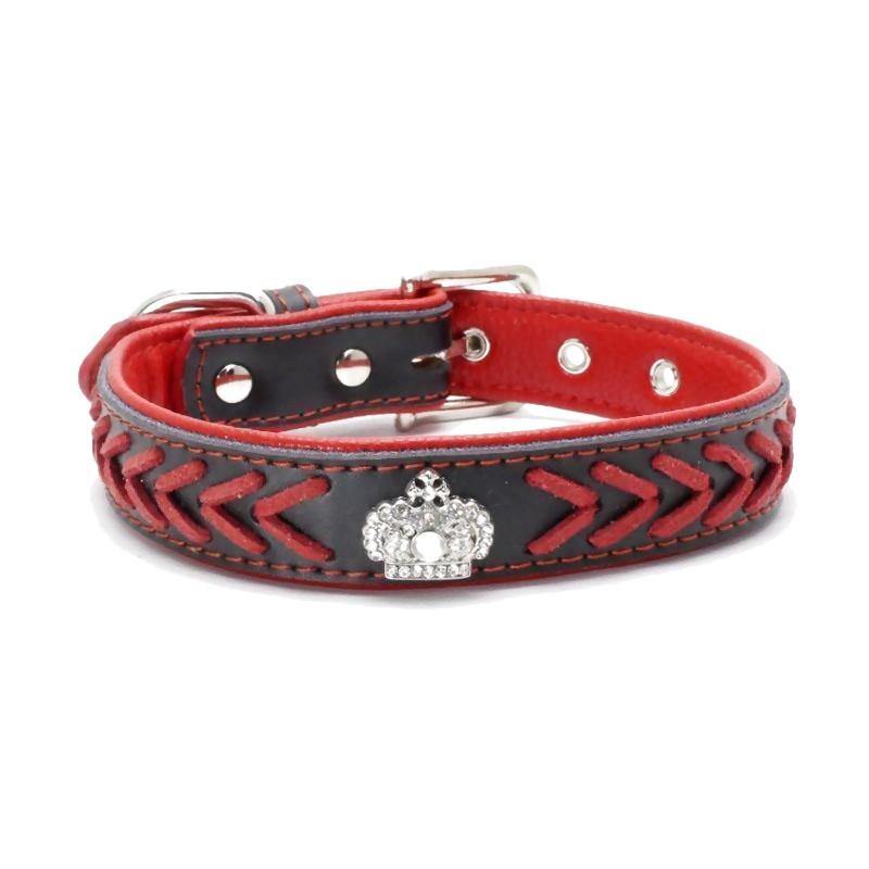 Crown Leather Dog Collar (Red) - PawdyGuard