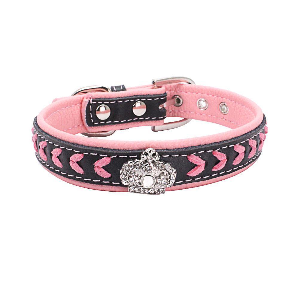 Crown Leather Dog Collar (Pink) - PawdyGuard