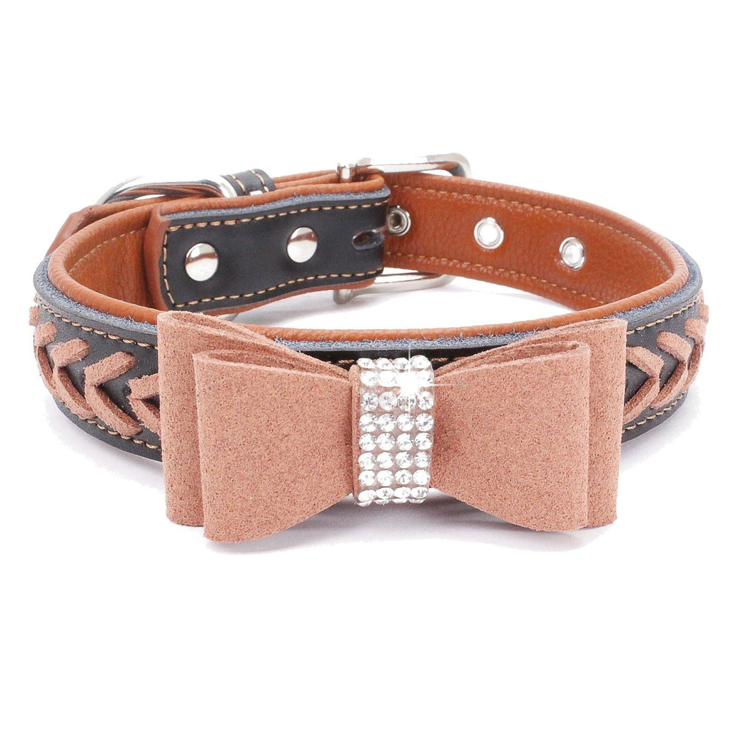 Leather Bowknot Dog Collar (Brown) - PawdyGuard