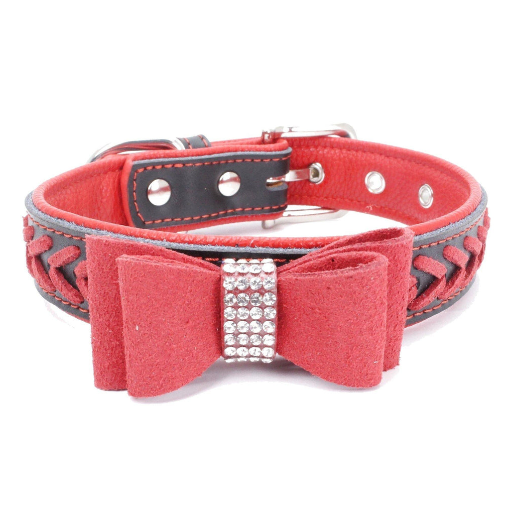 Leather Bowknot Dog Collar (Red) - PawdyGuard