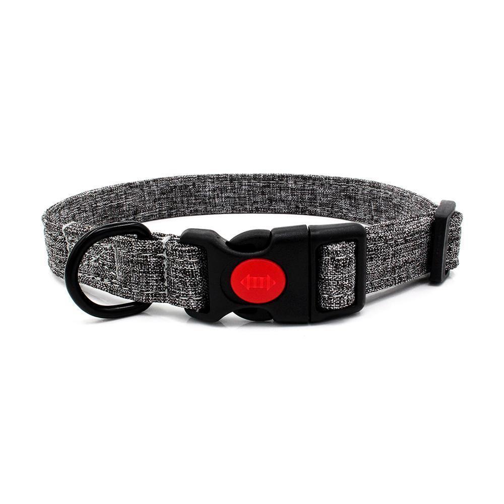 Canvas Adjustable Button-Release Buckle Dog Collar (Grey) - PawdyGuard