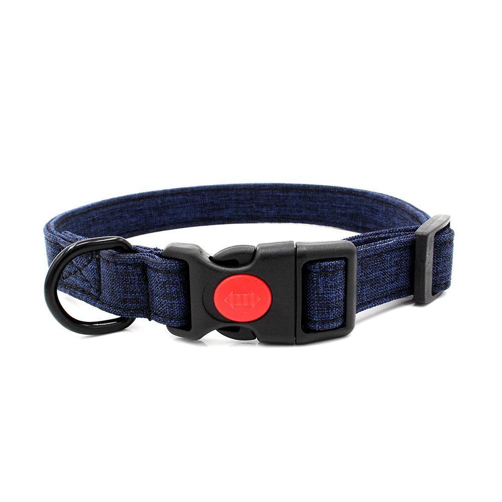 Canvas Adjustable Button-Release Buckle Dog Collar (Navy) - PawdyGuard