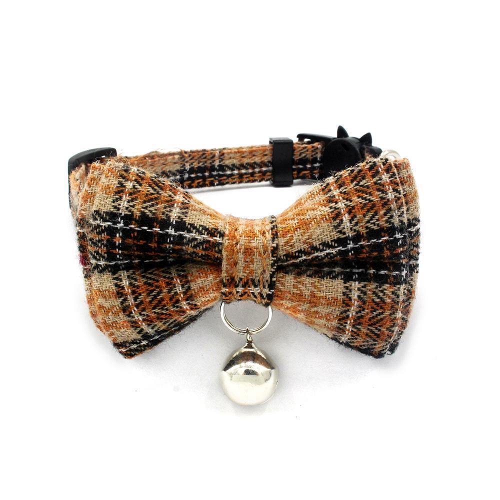 Plaid Bowknot Dog Cat Collar (Brown) - PawdyGuard