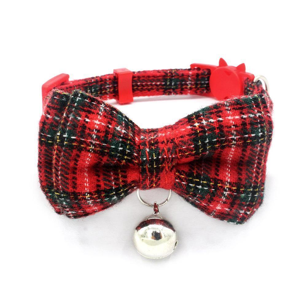 Plaid Bowknot Dog Cat Collar (Red) - PawdyGuard